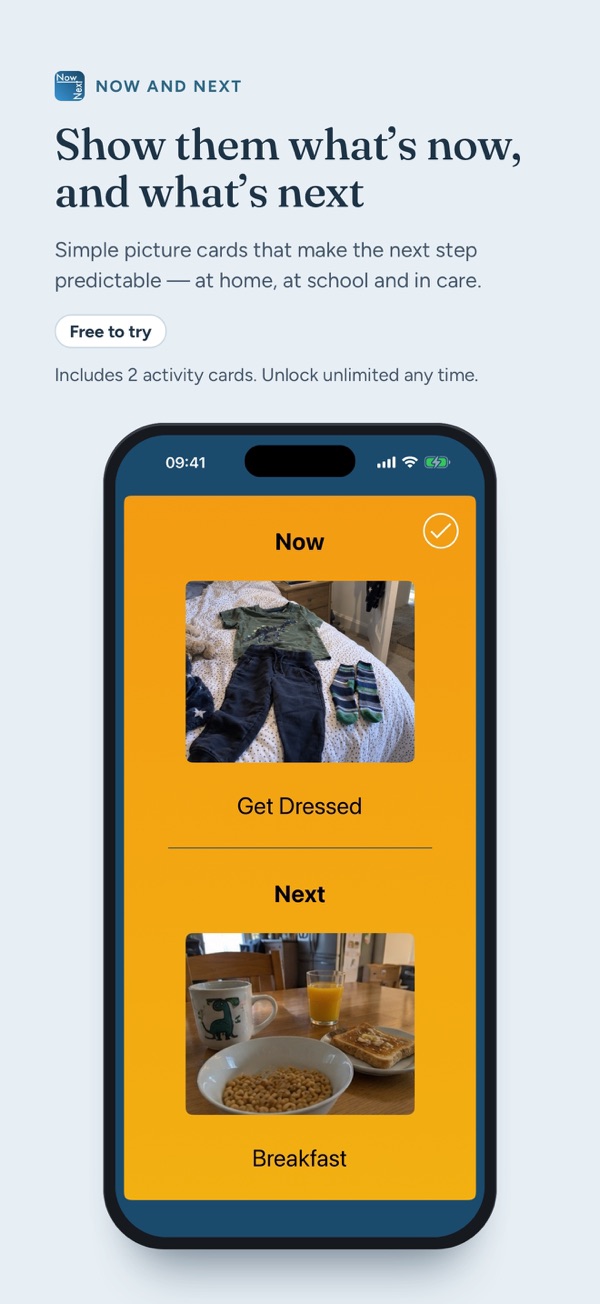 Now and Next Lite 1.11 picture board on iPhone